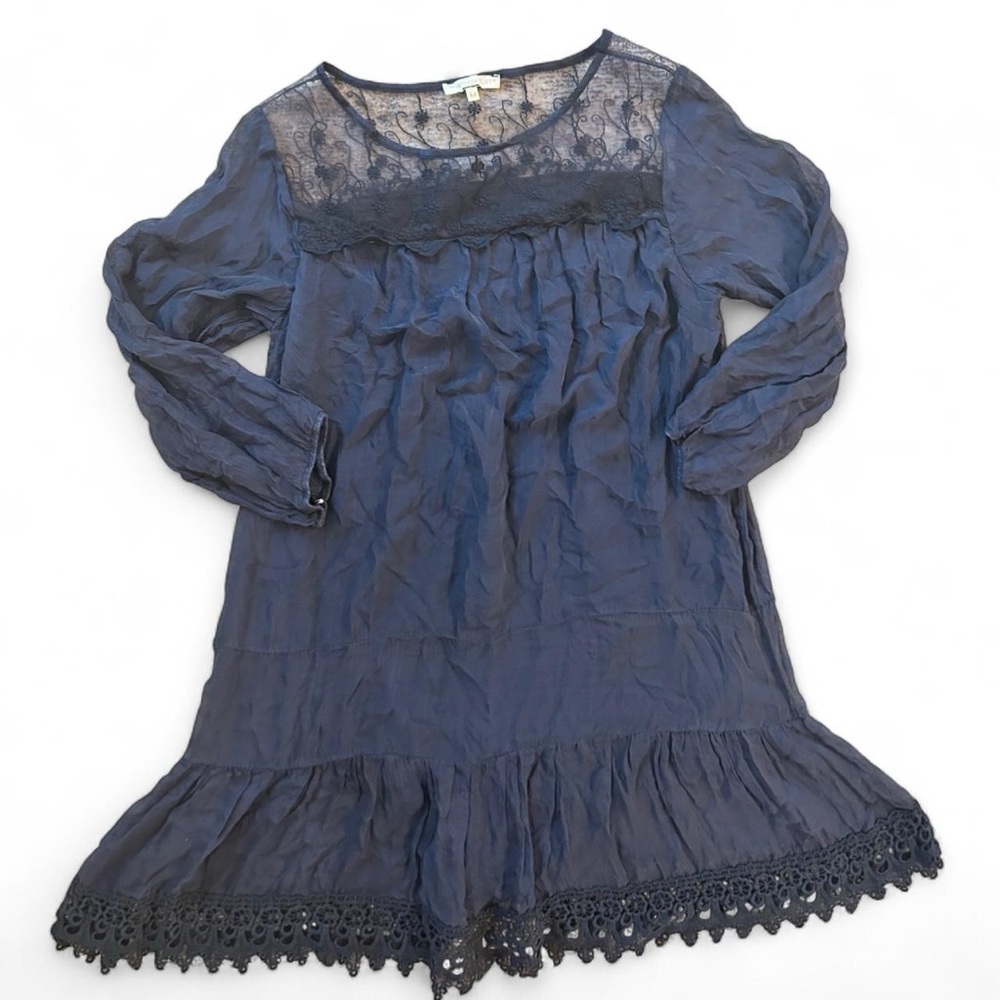 Prontomoda Giusy 100% Silk Navy Lace Dress